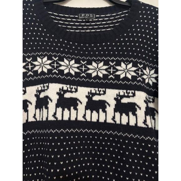 POL Womens Navy Blue Fair Isle Nordic Reindeer Pullover Sweater Size Large - Picture 6 of 6